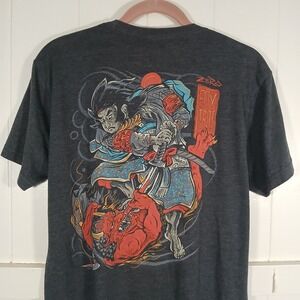 Zero Foxtrot Samurai Demon Oni Art Graphic T-Shirt Mens Medium Charcoal Gray